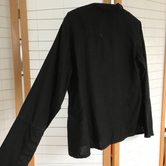 Cynthia Ashby Linen Sz S Blouse Black 100% Linen long sleeve snap front & cuffs - Picture 4 of 14